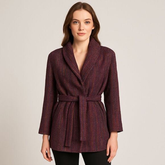 Claude Barthelemy Paris Vintage Tweed Boucle Tie Waist Jacket Coat - Picture 1 of 9